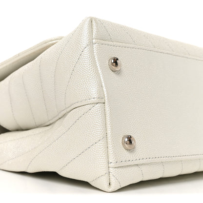 Chanel Iridescent Caviar Chevron Quilted Small Coco Handle Flap White 9 of 10