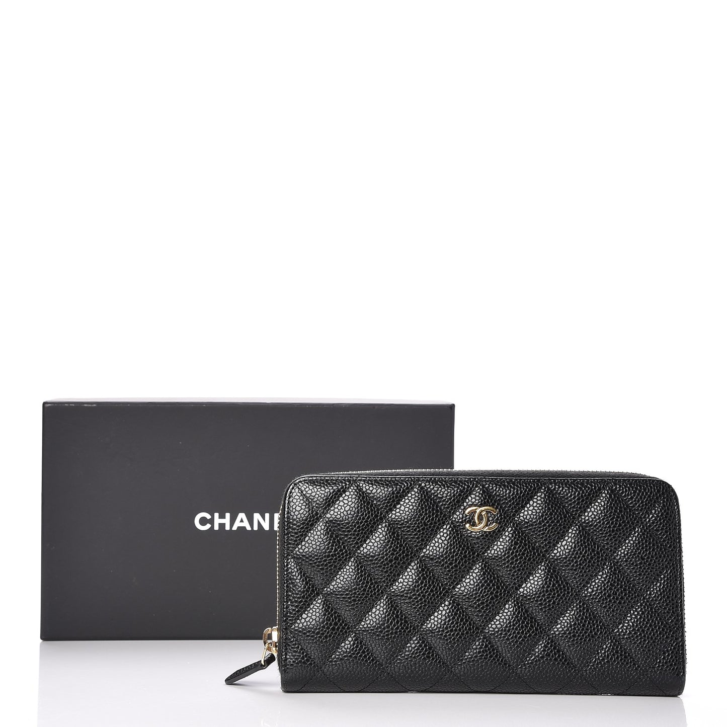 Caviar Quilted Large Gusset Zip Around Wallet Black