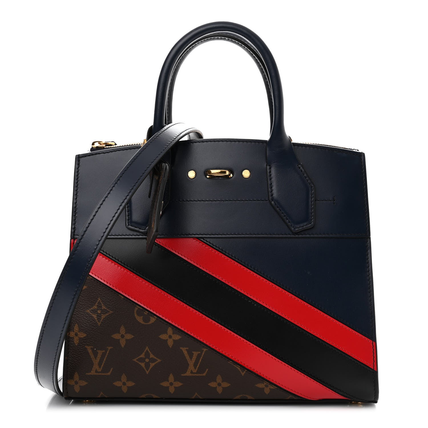 Louis Vuitton Calfskin Monogram Striped City Steamer PM Blue 1 of 14