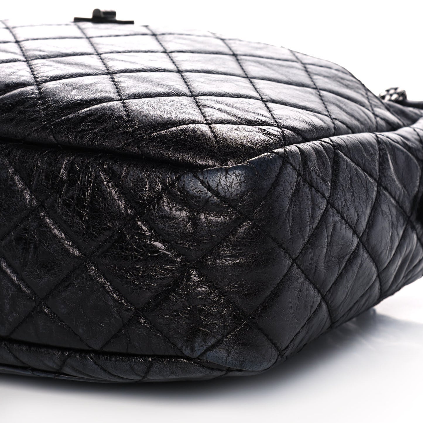 Metallic Aged Calfskin Quilted Large Reissue Camera Case Black