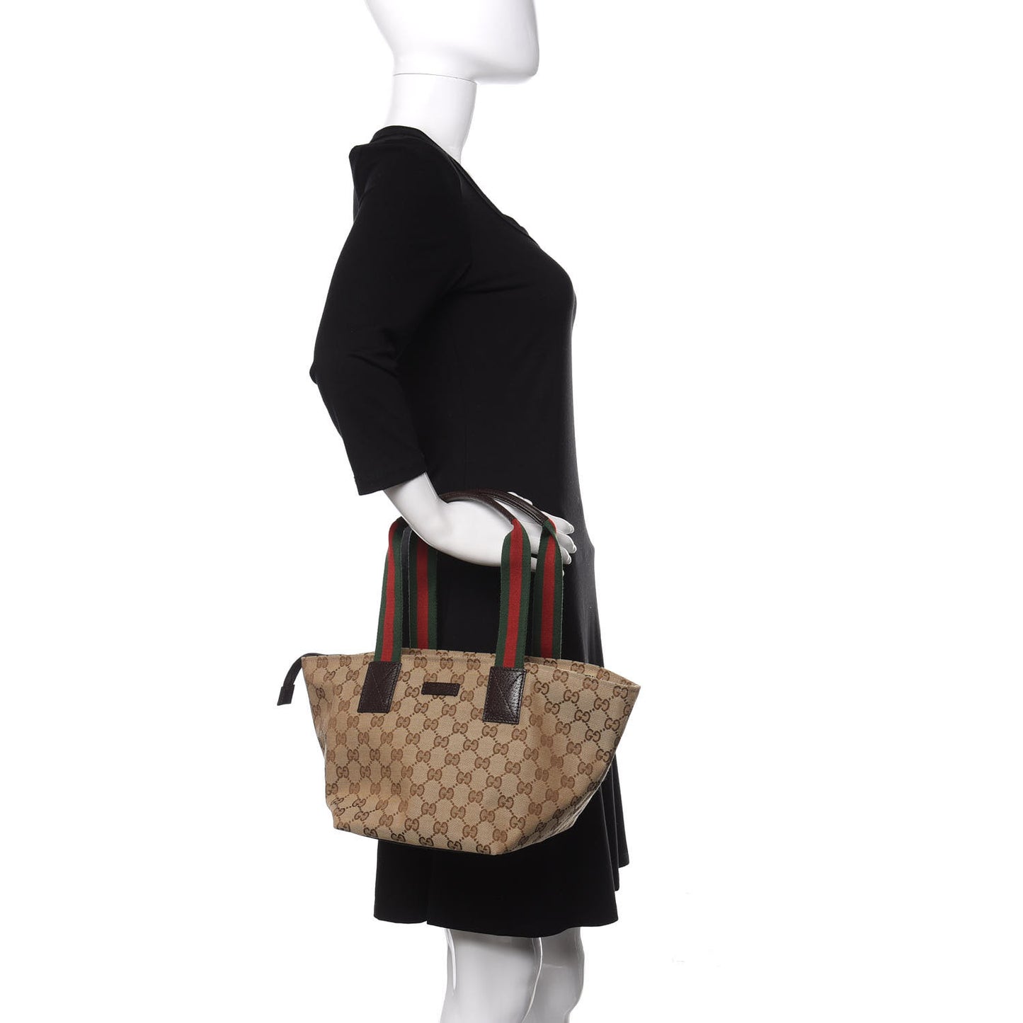 GG Monogram Small Web Handle Bucket Tote Dark Brown