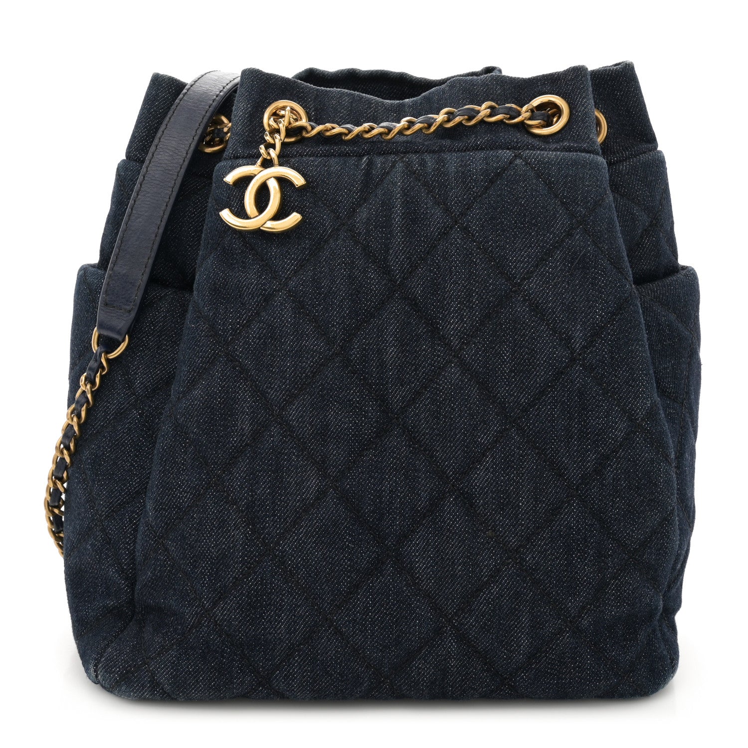 Chanel Washed Denim Quilted Small Urban Spirit Drawstring Bag Dark Blue 1 of 12