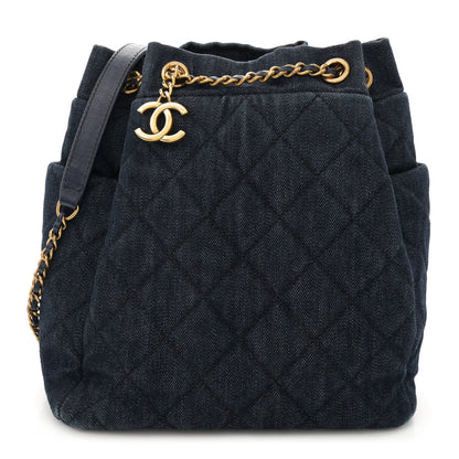 Chanel Washed Denim Quilted Small Urban Spirit Drawstring Bag Dark Blue 1 of 12