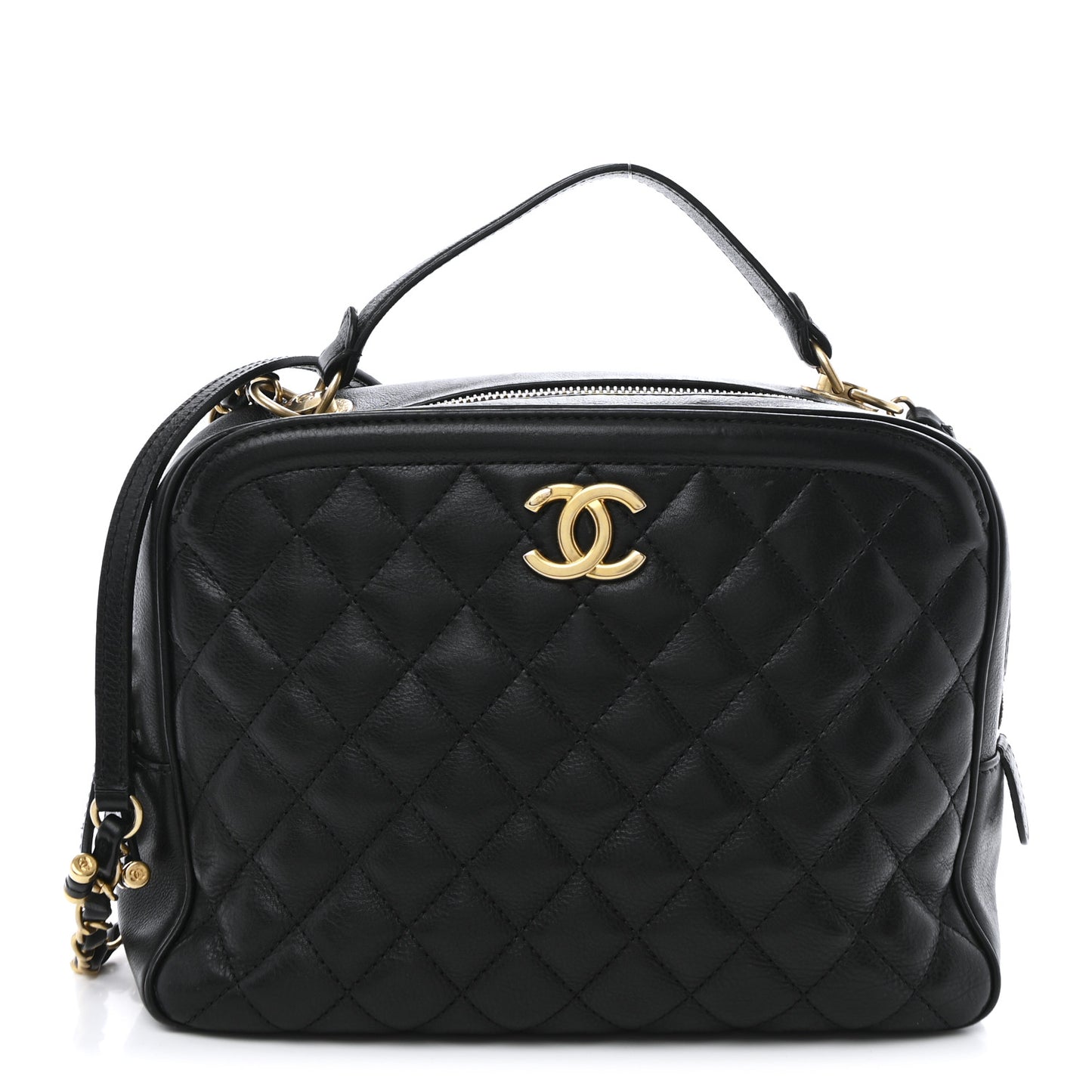 Calfskin Quilted CC Medium Vanity Case Black