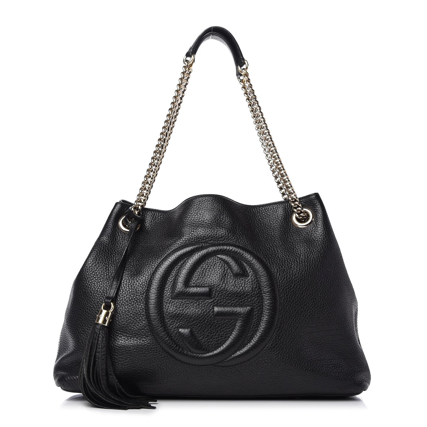 Pebbled Calfskin Medium Soho Chain Shoulder Bag Black