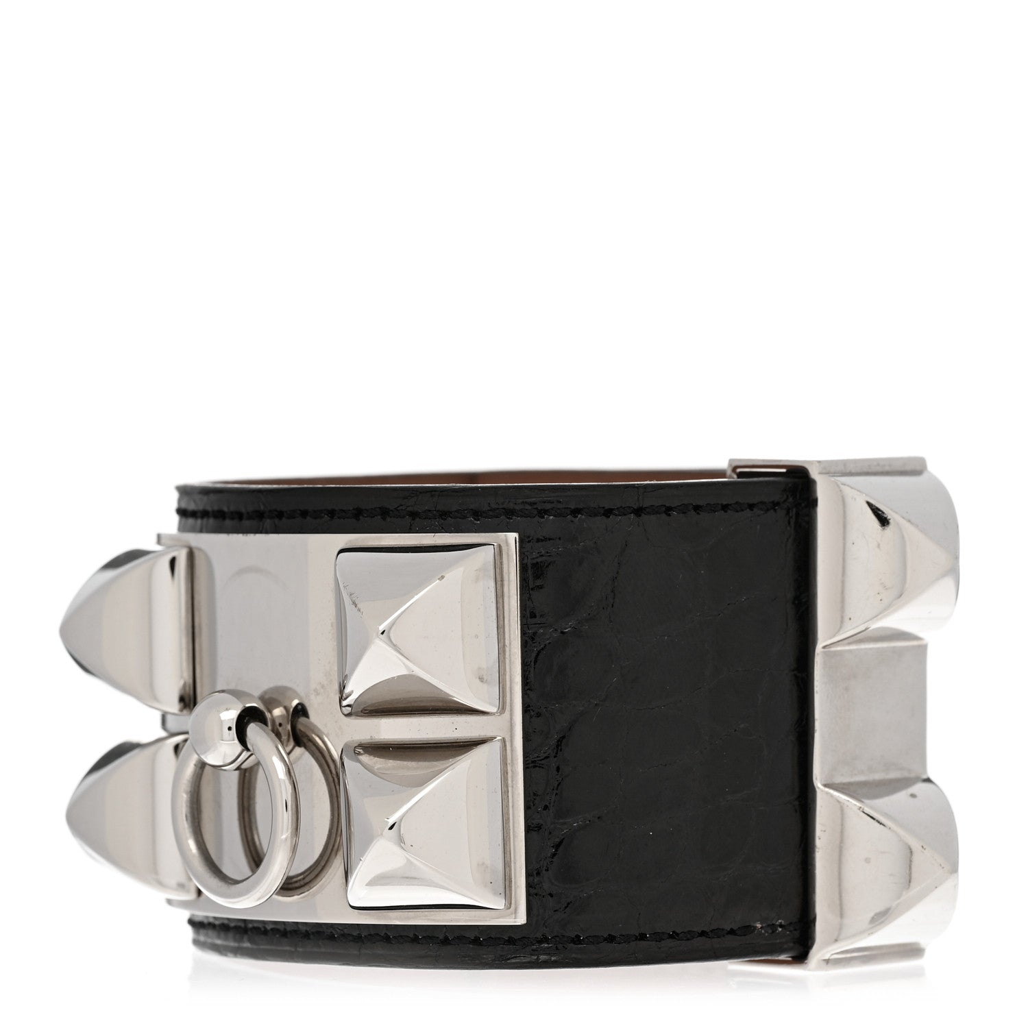 Hermes Shiny Alligator Collier de Chien CDC Bracelet Black 1 of 6