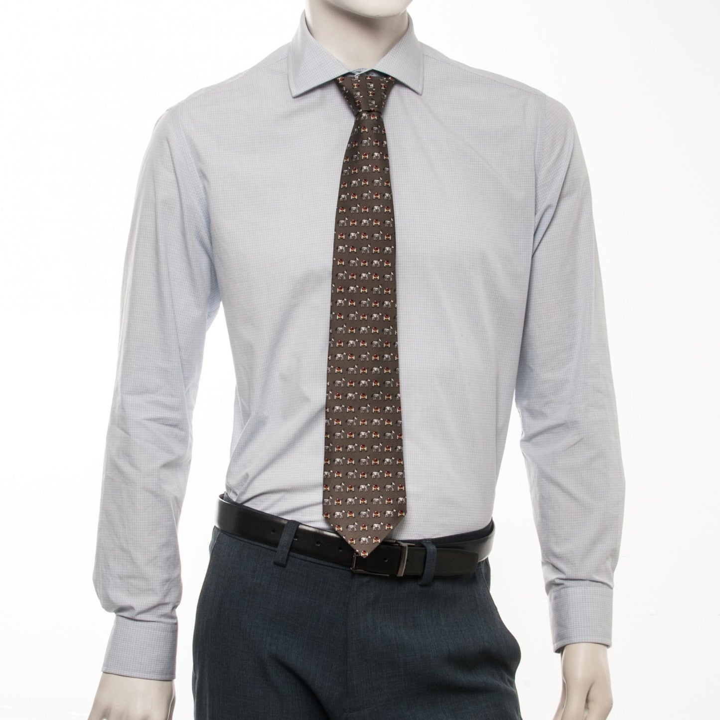 Printed Silk Mens Neck Tie Kaki Gris Fonce Rouge
