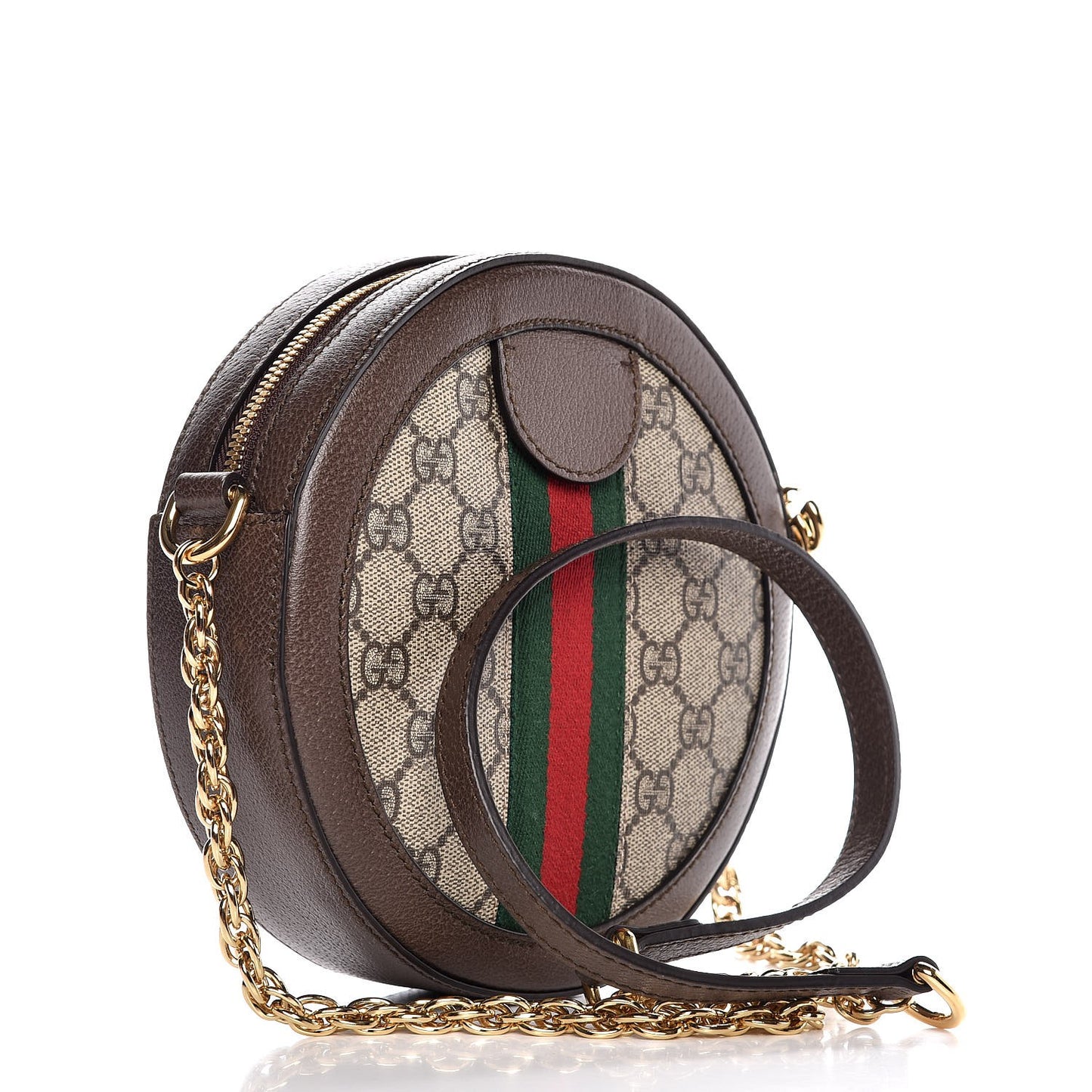 GG Supreme Monogram Web Mini Ophidia Round Shoulder Bag Brown