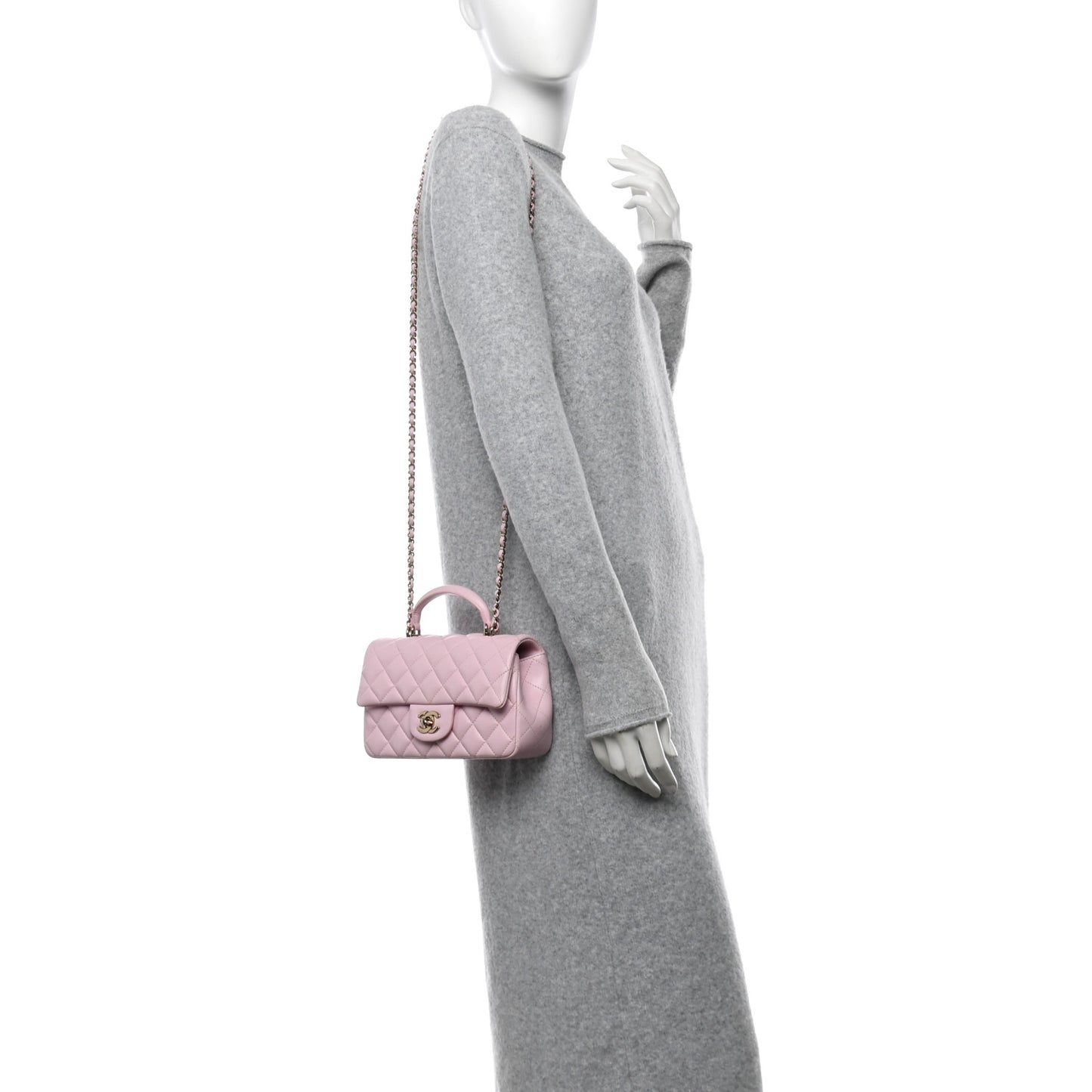Lambskin Quilted Mini Top Handle Rectangular Flap Light Pink