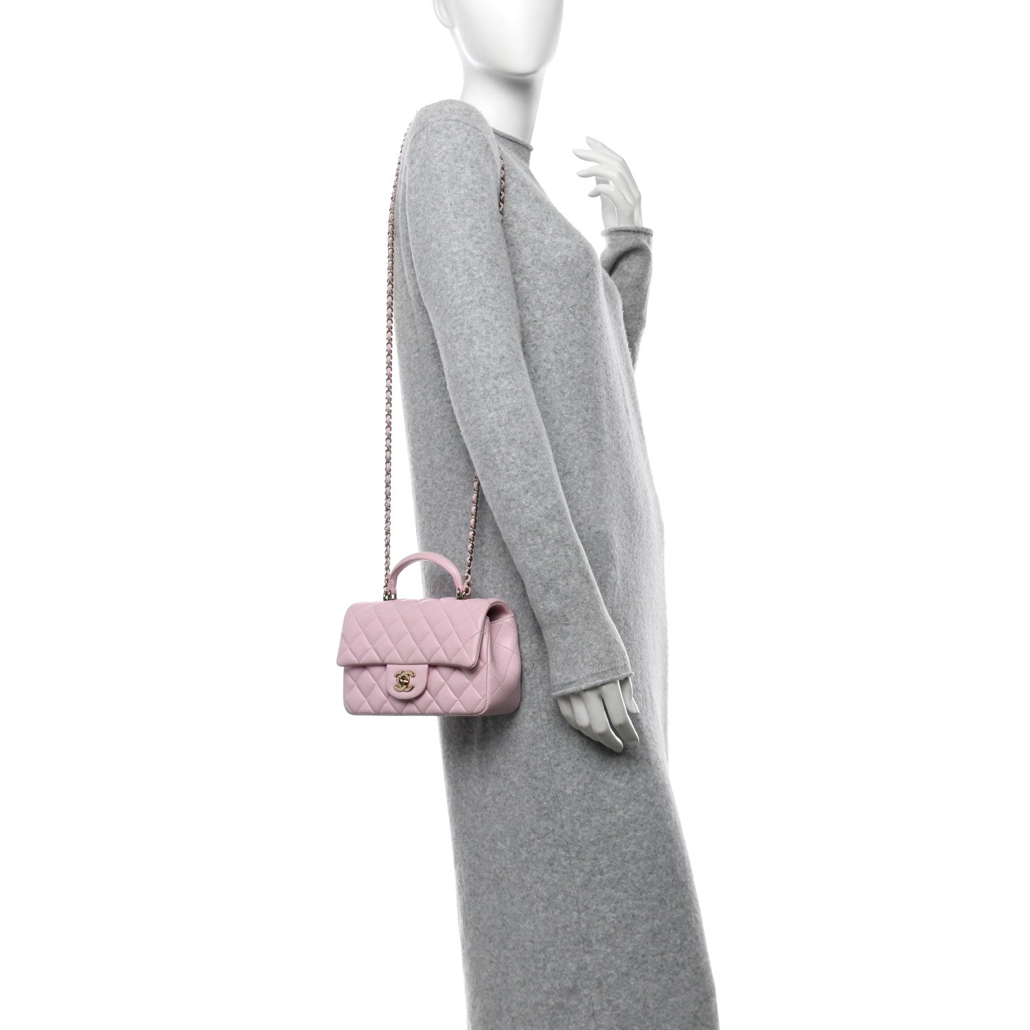 Chanel Lambskin Quilted Mini Top Handle Rectangular Flap Light Pink 2 of 13