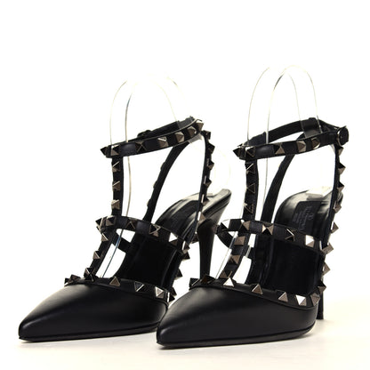 Valentino Garavani Calfskin Nappa Rockstud Ankle Strap 100mm Pumps 37.5 Black 3 of 6
