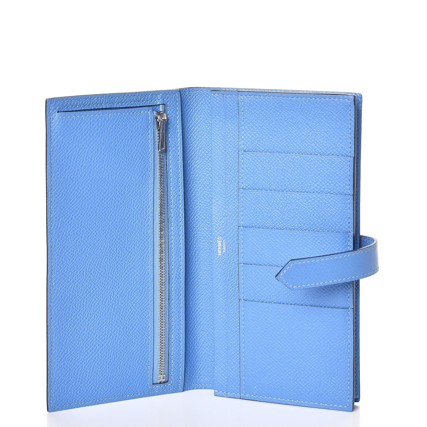Hermes Epsom Bicolor Bearn Gusset Wallet Orange Poppy Bleu Paradis 5 of 10
