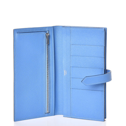 Hermes Epsom Bicolor Bearn Gusset Wallet Orange Poppy Bleu Paradis 5 of 10