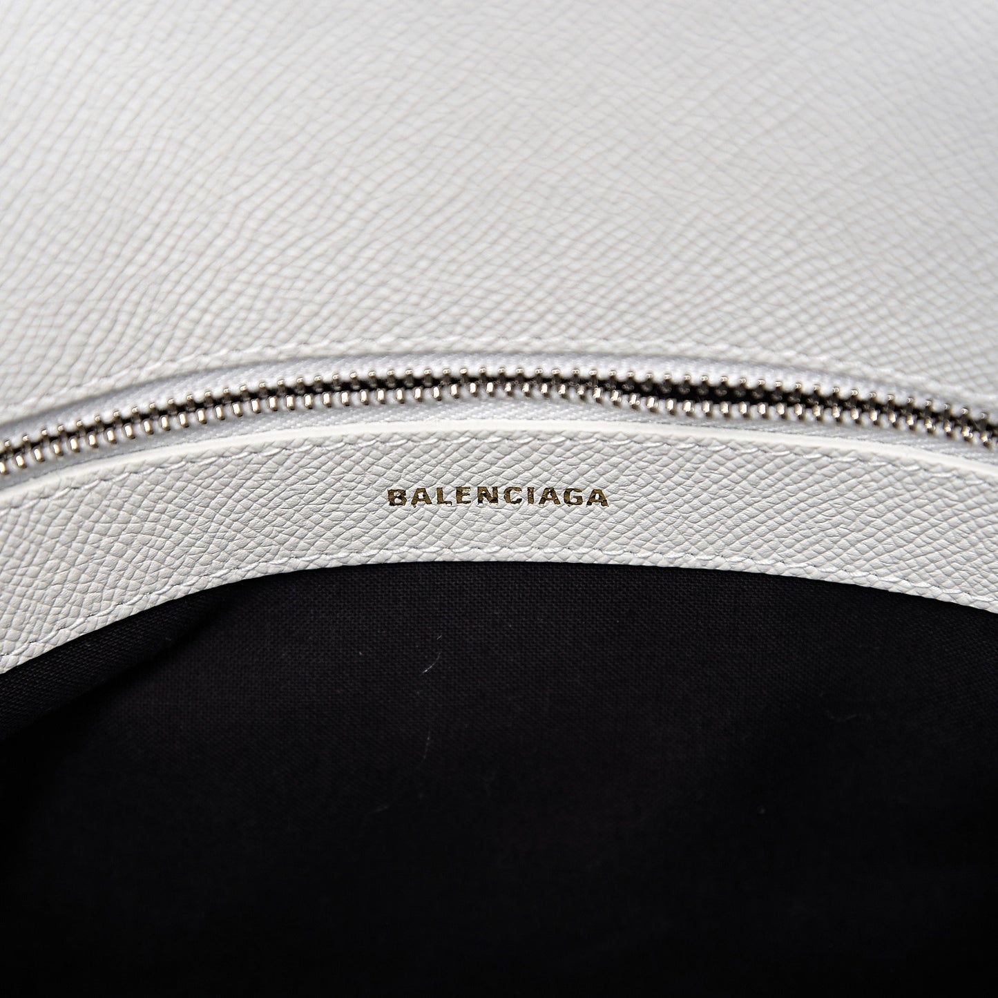 Signature Grained Calfskin Logo S Ville Top Handle Bag White Black