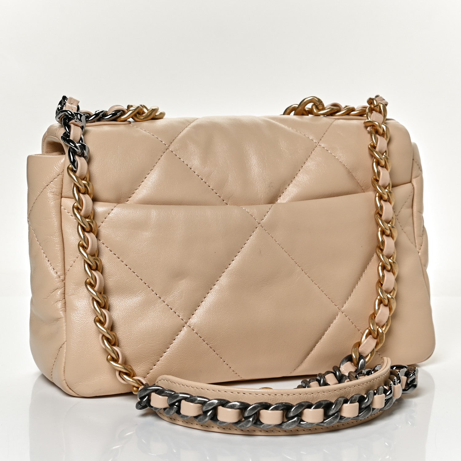 Chanel Shiny Goatskin Quilted Medium Chanel 19 Flap Beige 3 of 15