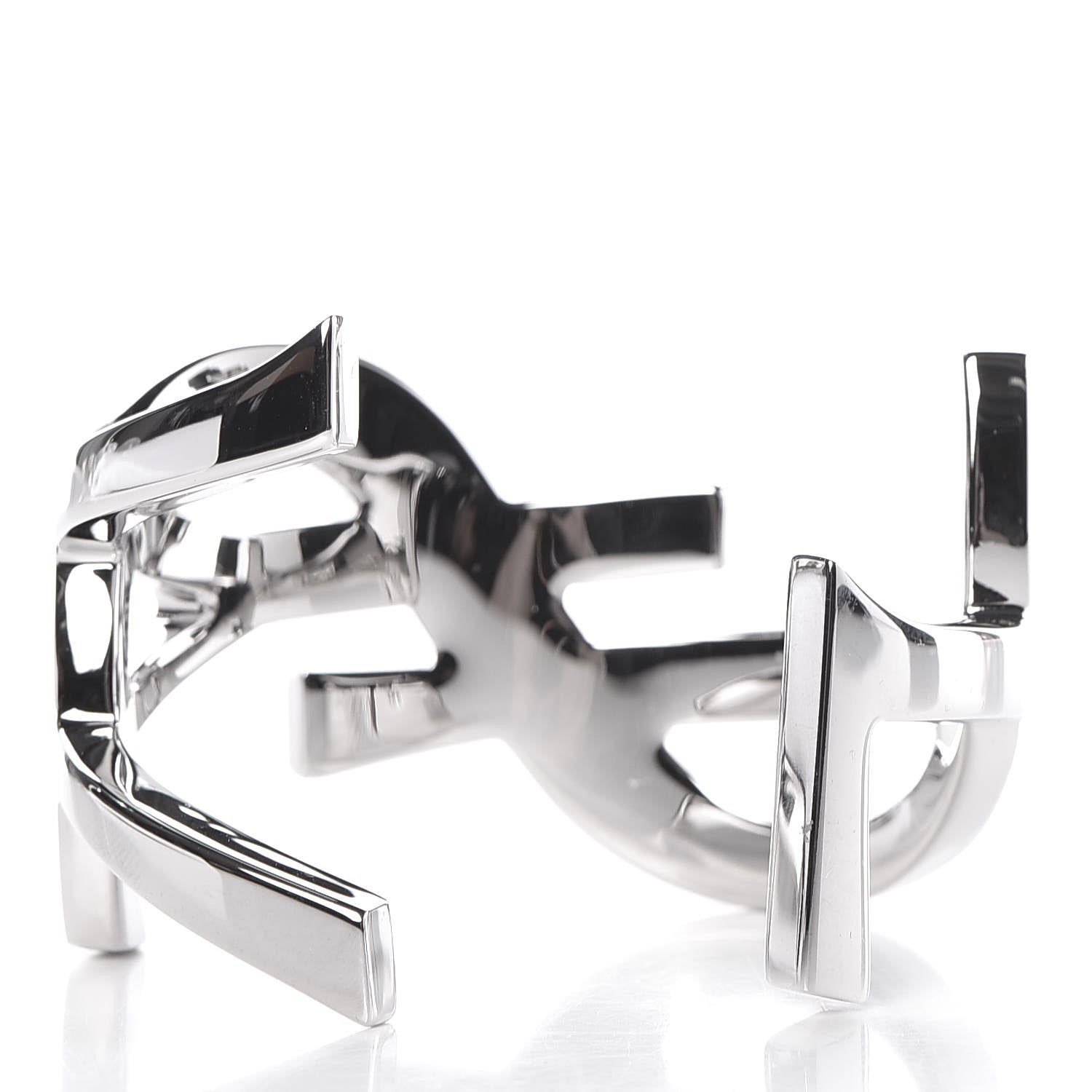 Saint Laurent Brass Monogram Medium Cuff Bracelet Palladium 3 of 4