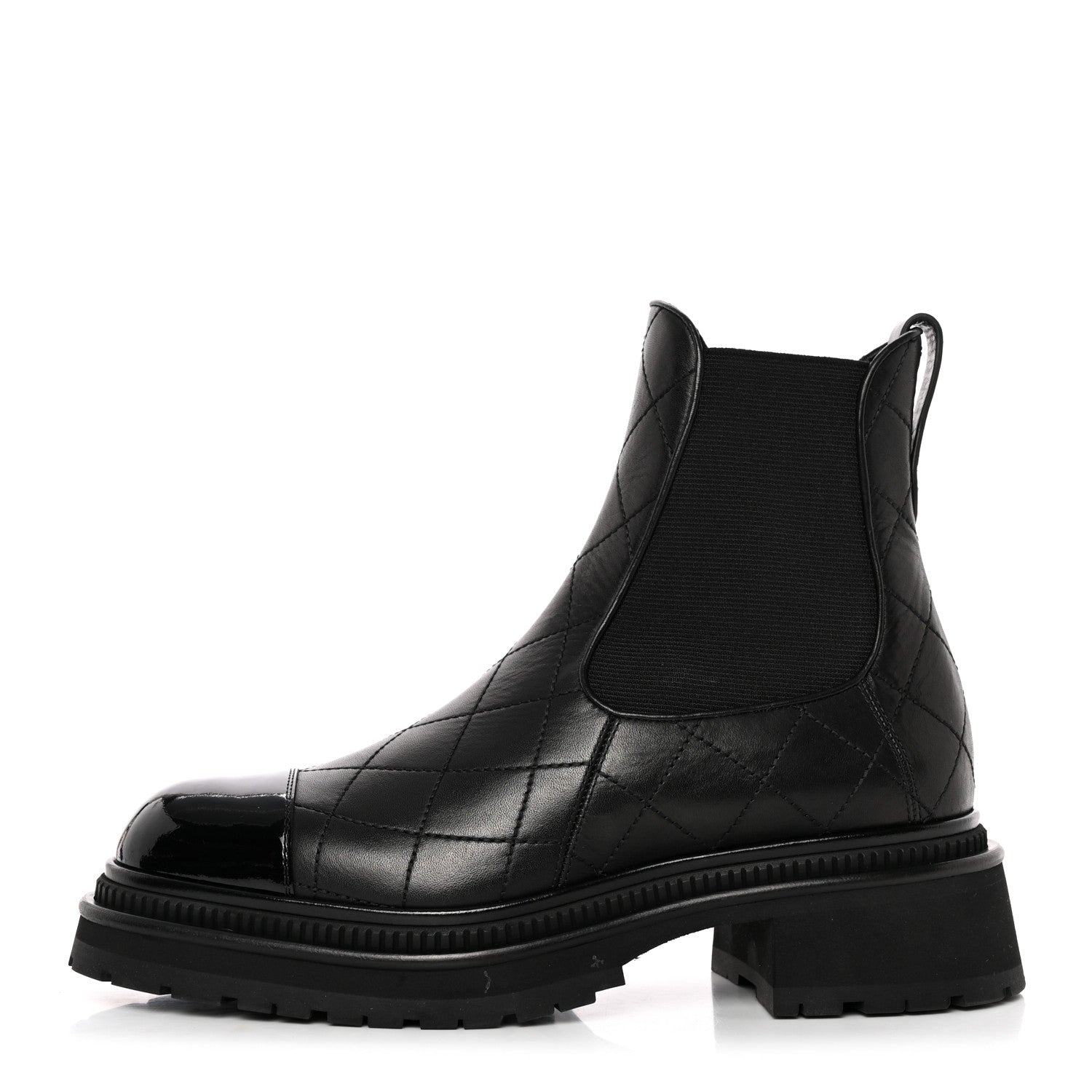 Chanel Calfskin Patent Cap Toe Quilted Short Boots 39.5 Black 1 of 11