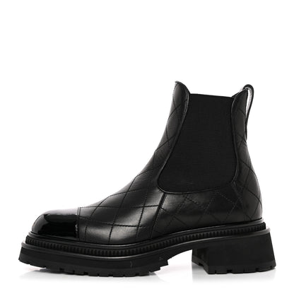 Chanel Calfskin Patent Cap Toe Quilted Short Boots 39.5 Black 1 of 11