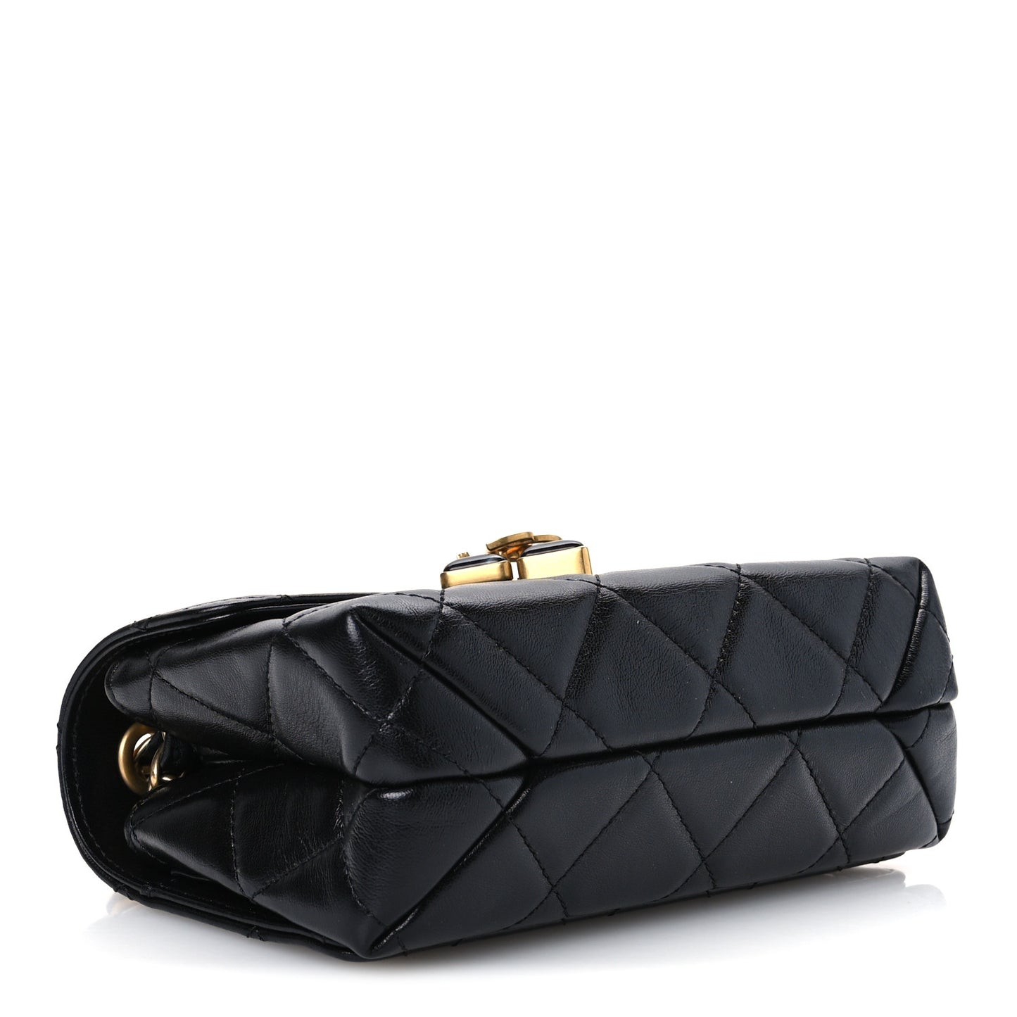 Lambskin Quilted Diamond Lock Flap Black