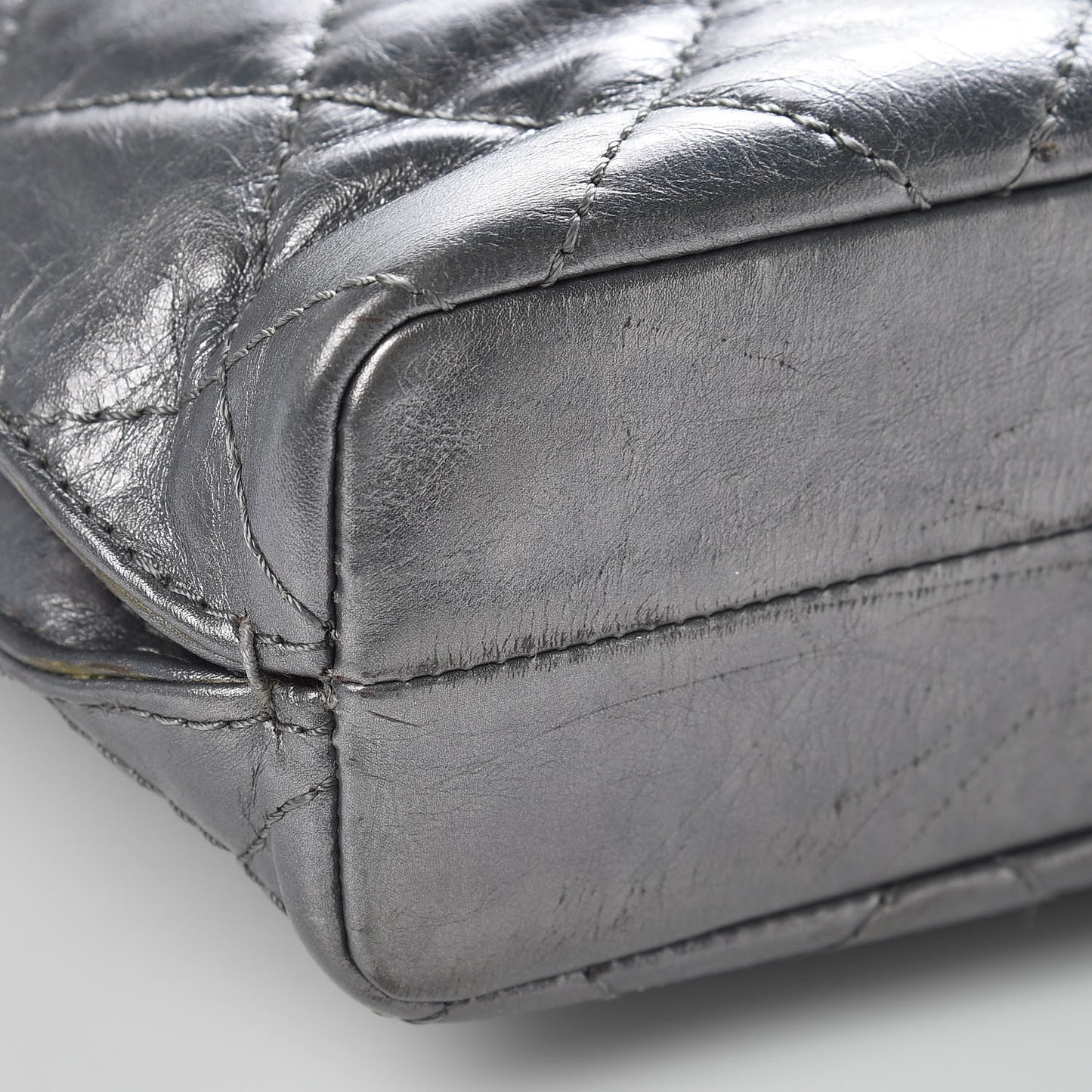 Metallic Aged Calfskin Quilted Briefcase Laptop Bag Grey