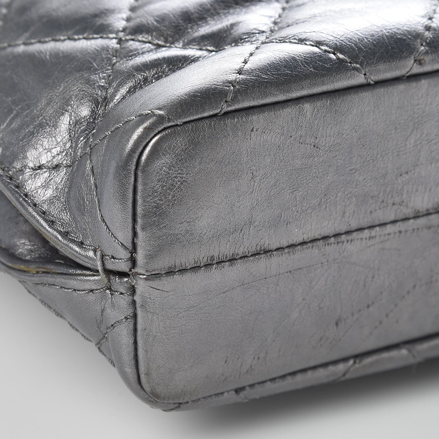 Chanel Metallic Aged Calfskin Quilted Briefcase Laptop Bag Grey 8 of 11