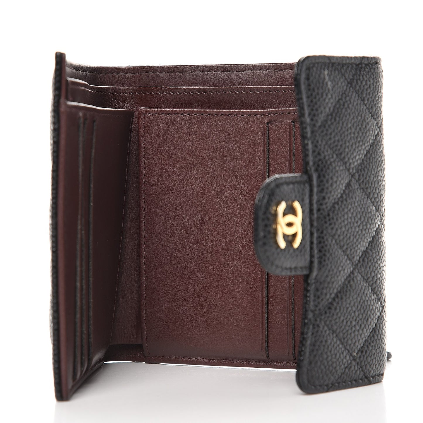 Caviar Quilted Compact Flap Wallet Black