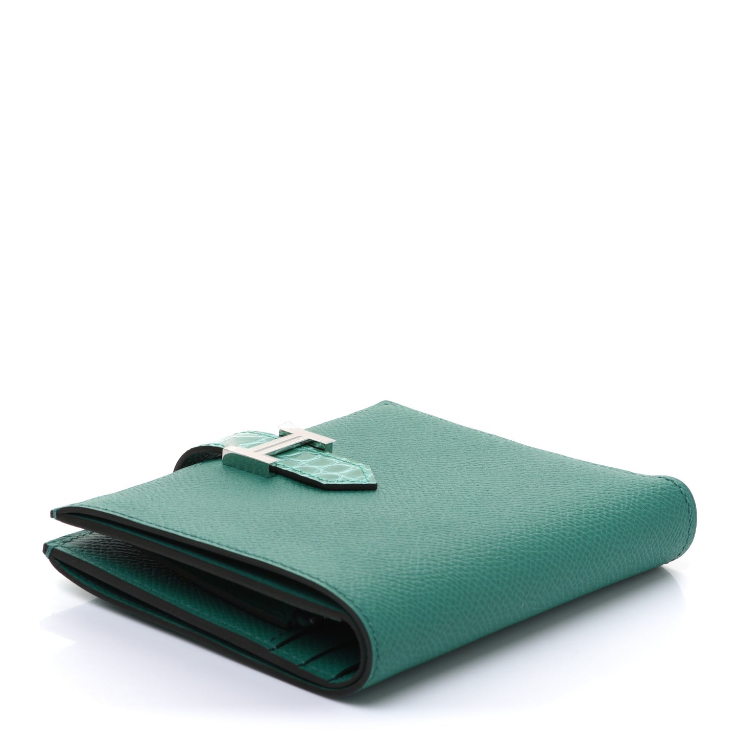 Epsom Shiny Alligator Bearn Touch Compact Wallet Vert Jade