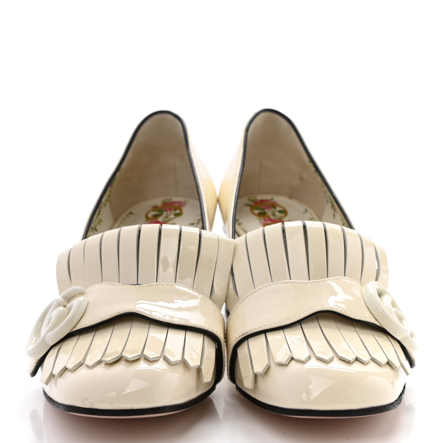 Vernice GG Marmont Fringe 50mm Loafer Pumps 35.5 Mystic White