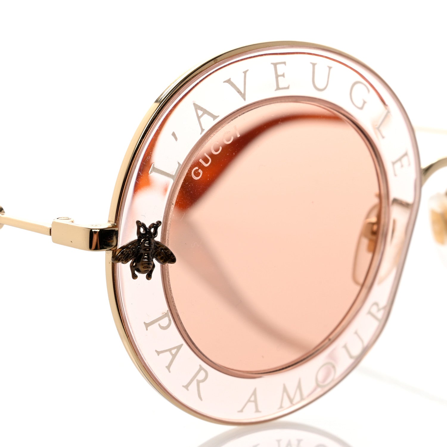 Gucci Metal L'Aveugle Par Amour Round Frame Sunglasses GG0113S Light Pink 7 of 8