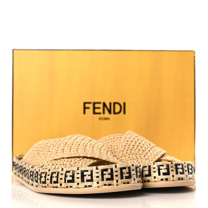 Fendi Raffia FF Woven Reflections Crisscross Slide Sandals 37 Naturale Black 7 of 7