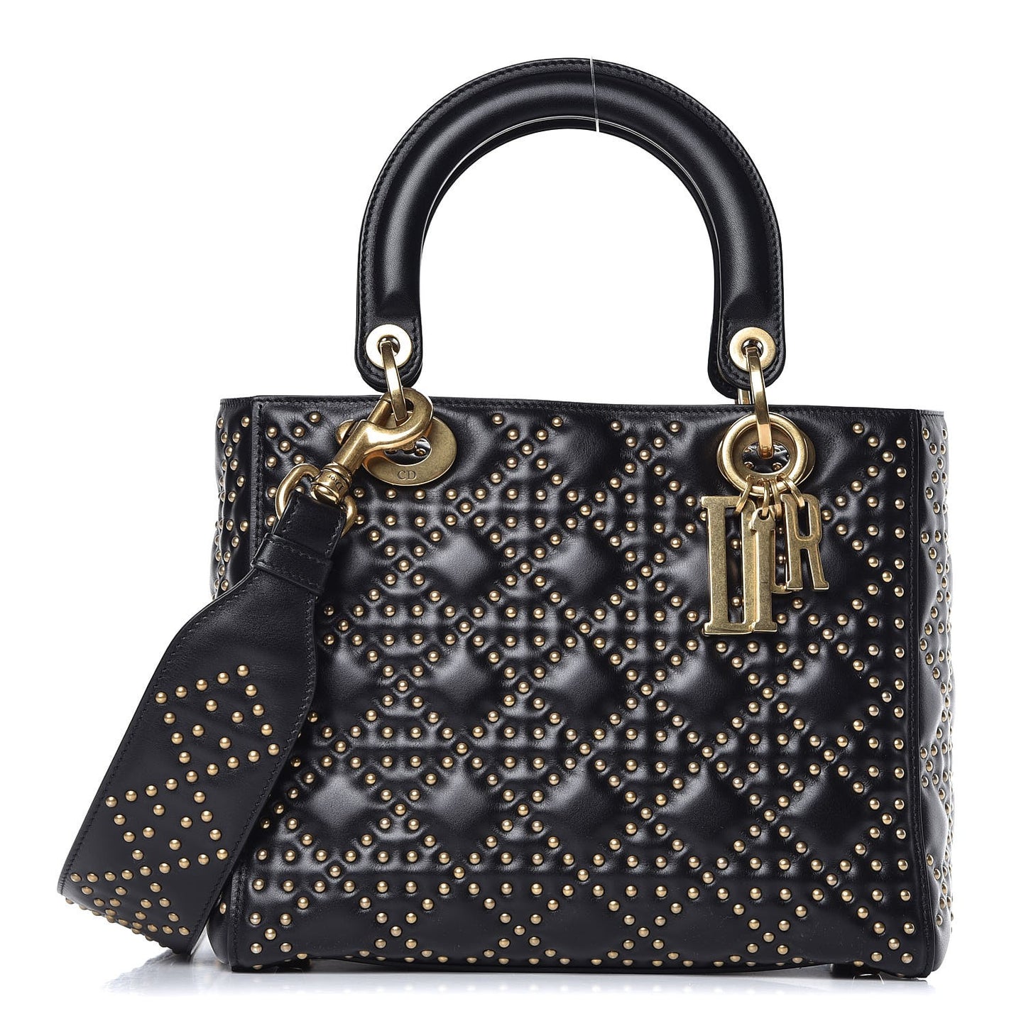 Calfskin Cannage Studded Medium Supple Lady Dior Black