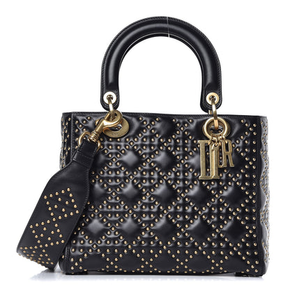 Christian Dior Calfskin Cannage Studded Medium Supple Lady Dior Black 1 of 8