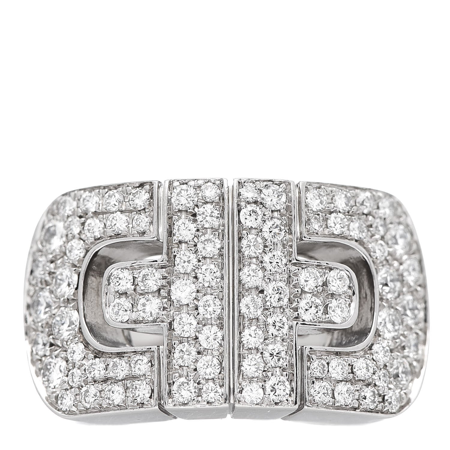 Bulgari 18K White Gold Diamond Parentesi Revolution Ring 51 5.75 1 of 6
