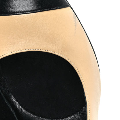 Chanel Lambskin Cap Toe CC Pumps 38 Beige Black 9 of 10