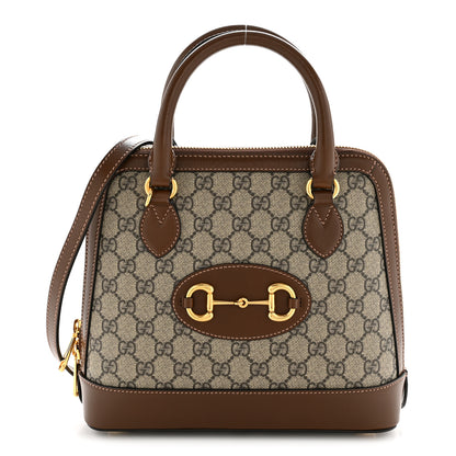 Gucci GG Supreme Monogram Azalea Calfskin Small Horsebit 1955 Top Handle Bag Beige Ebony Brown Sugar 1 of 13