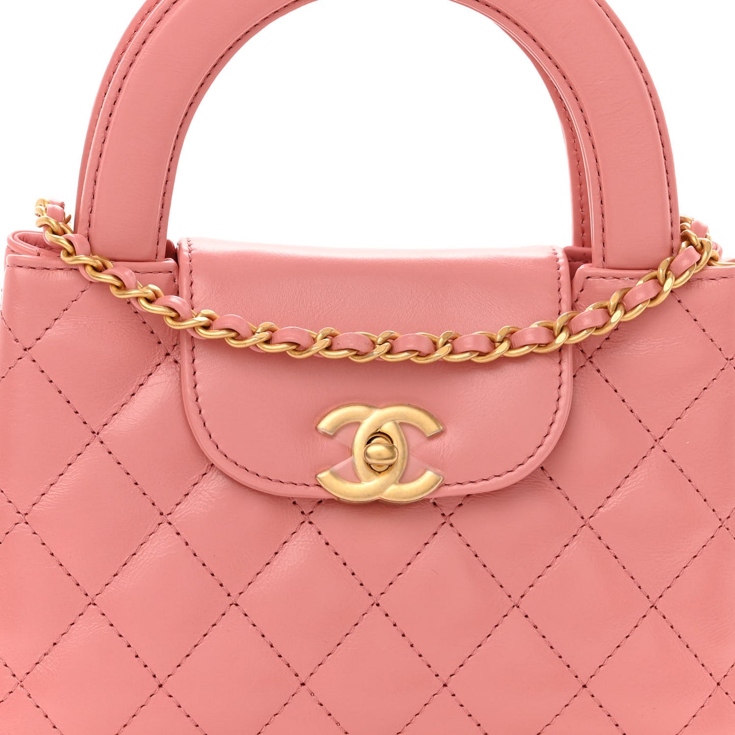 Shiny Aged Calfskin Quilted Nano Kelly Shopper Coral Pink