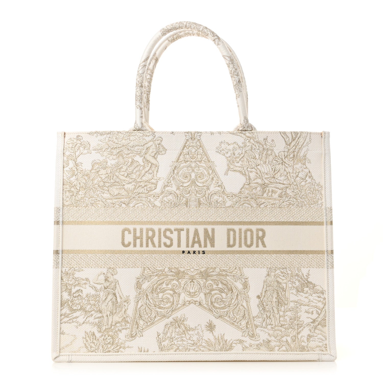 Christian Dior Canvas Embroidered Large Around The World Book Tote Gold 1 of 11