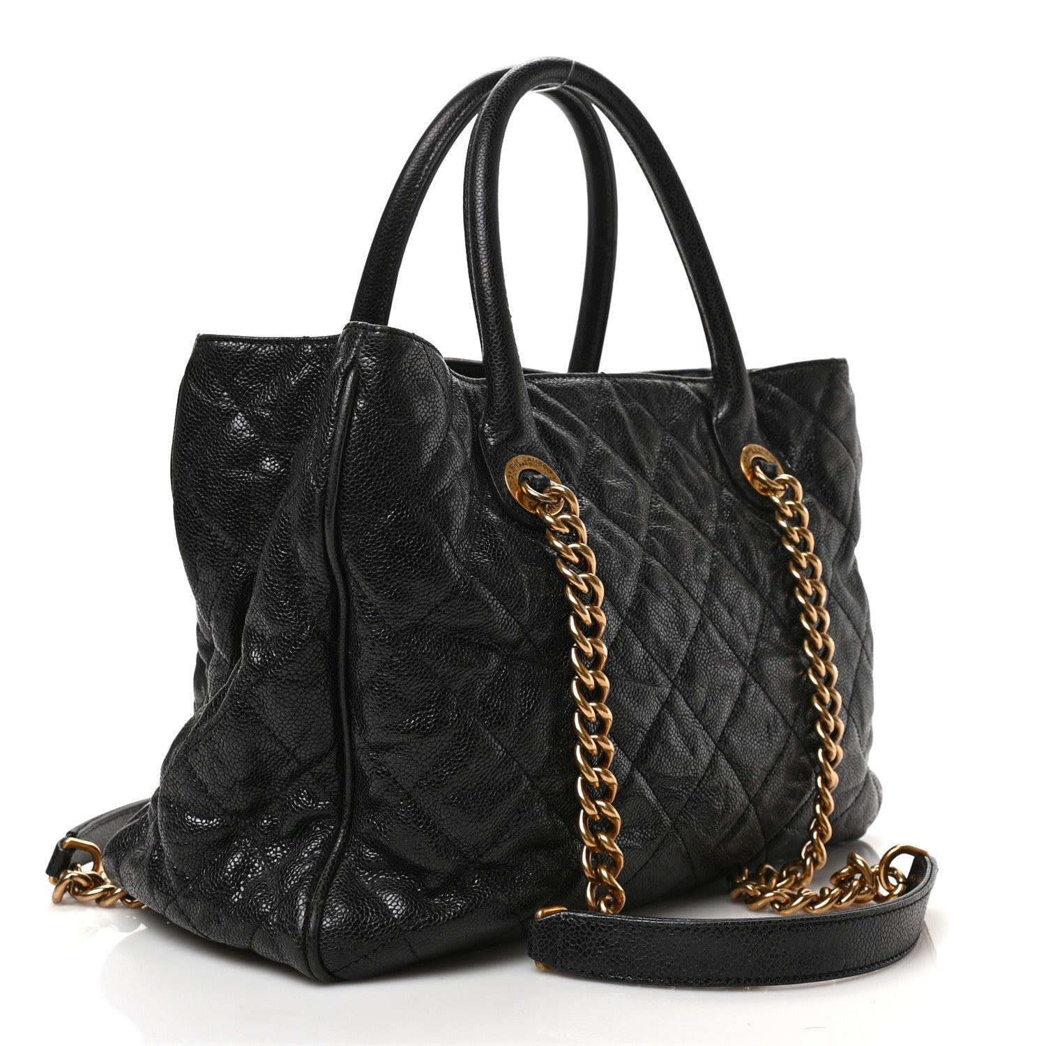 Chanel Glazed Caviar Quilted Small Shiva Tote Black 3 of 8