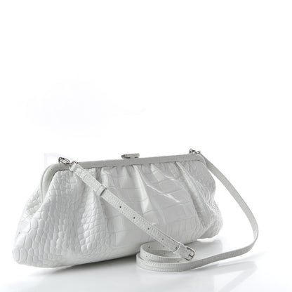 Balenciaga Shiny Supple Calfskin Logo Crocodile Embossed XL Cloud Clutch White 3 of 10