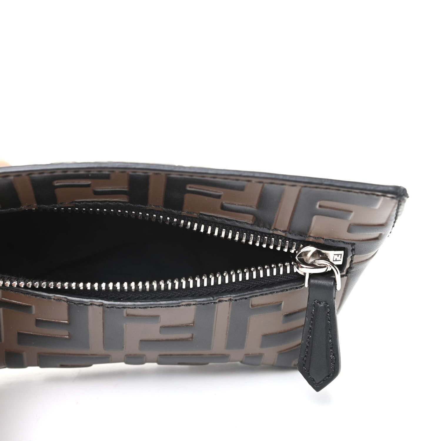 Fendi Calfskin FF 1974 Embossed Pyramid Pouch Maya Black 5 of 8