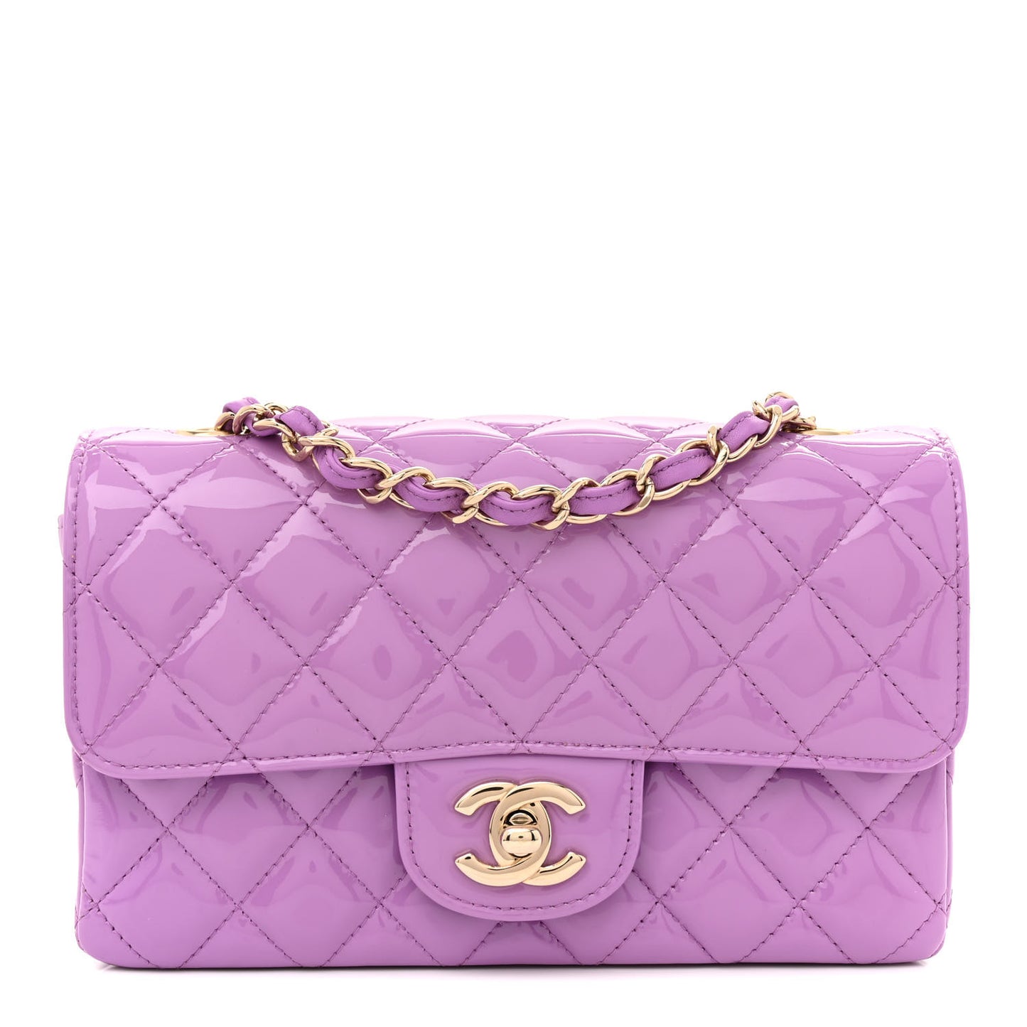 Patent Quilted Mini Rectangular Flap Purple
