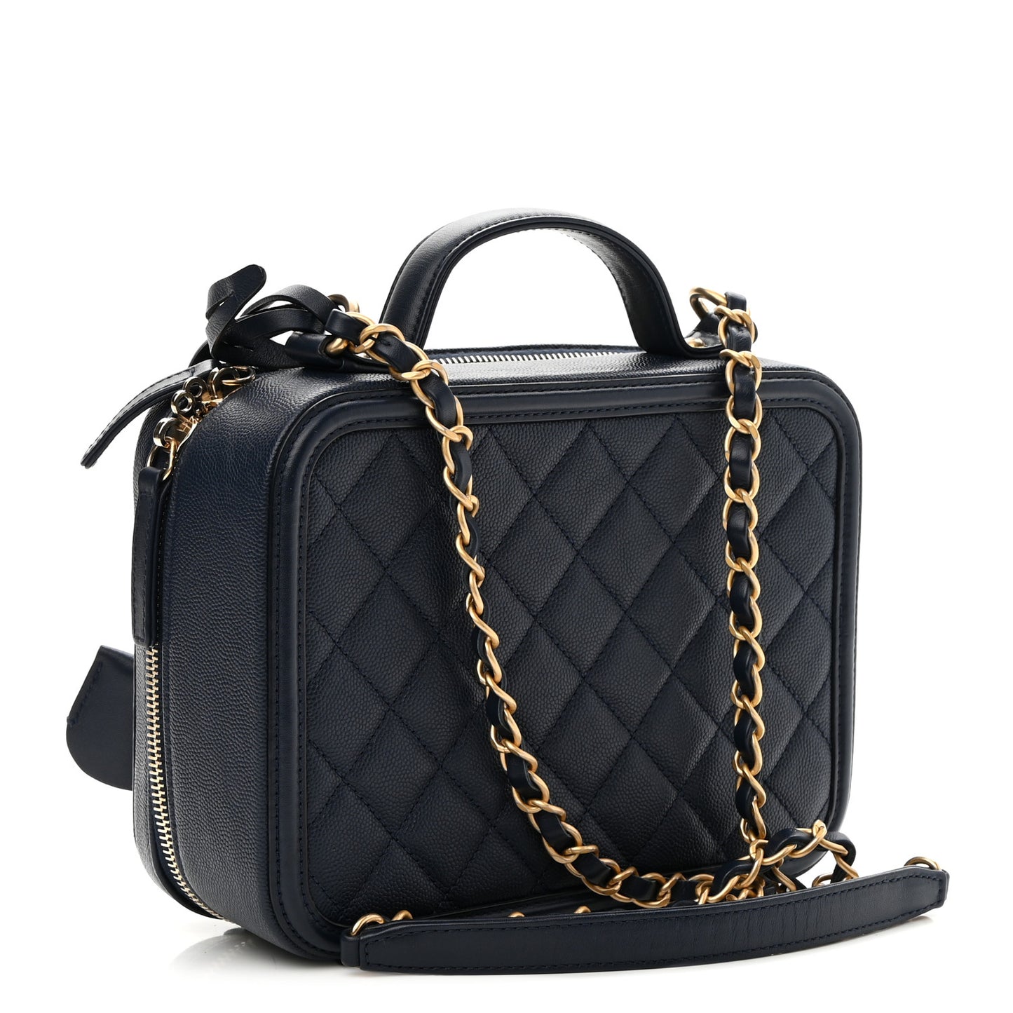 Caviar Quilted Medium CC Filigree Vanity Case Navy