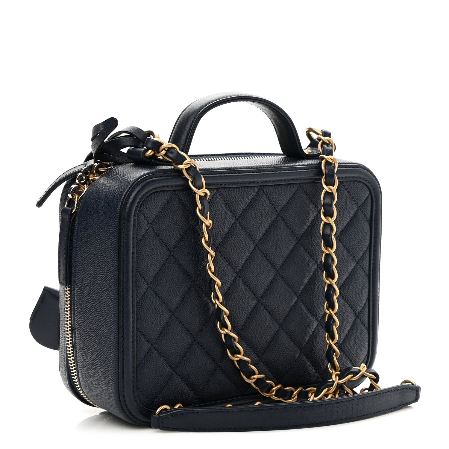 Chanel Caviar Quilted Medium CC Filigree Vanity Case Navy 3 of 11
