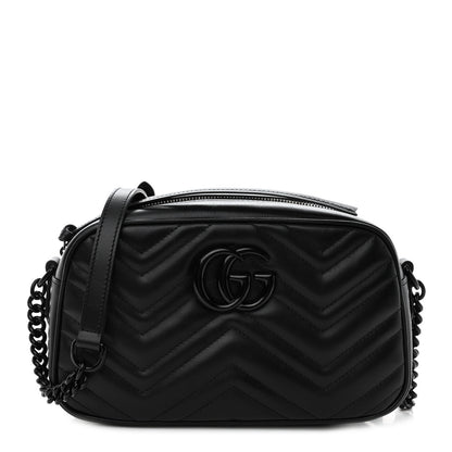 Gucci Calfskin Matelasse Monochrome Small GG Marmont Chain Shoulder Bag Black 1 of 9