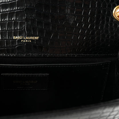 Saint Laurent Calfskin Crocodile Embossed Medium Classic Monogram Kate Tassel Satchel Black 6 of 9