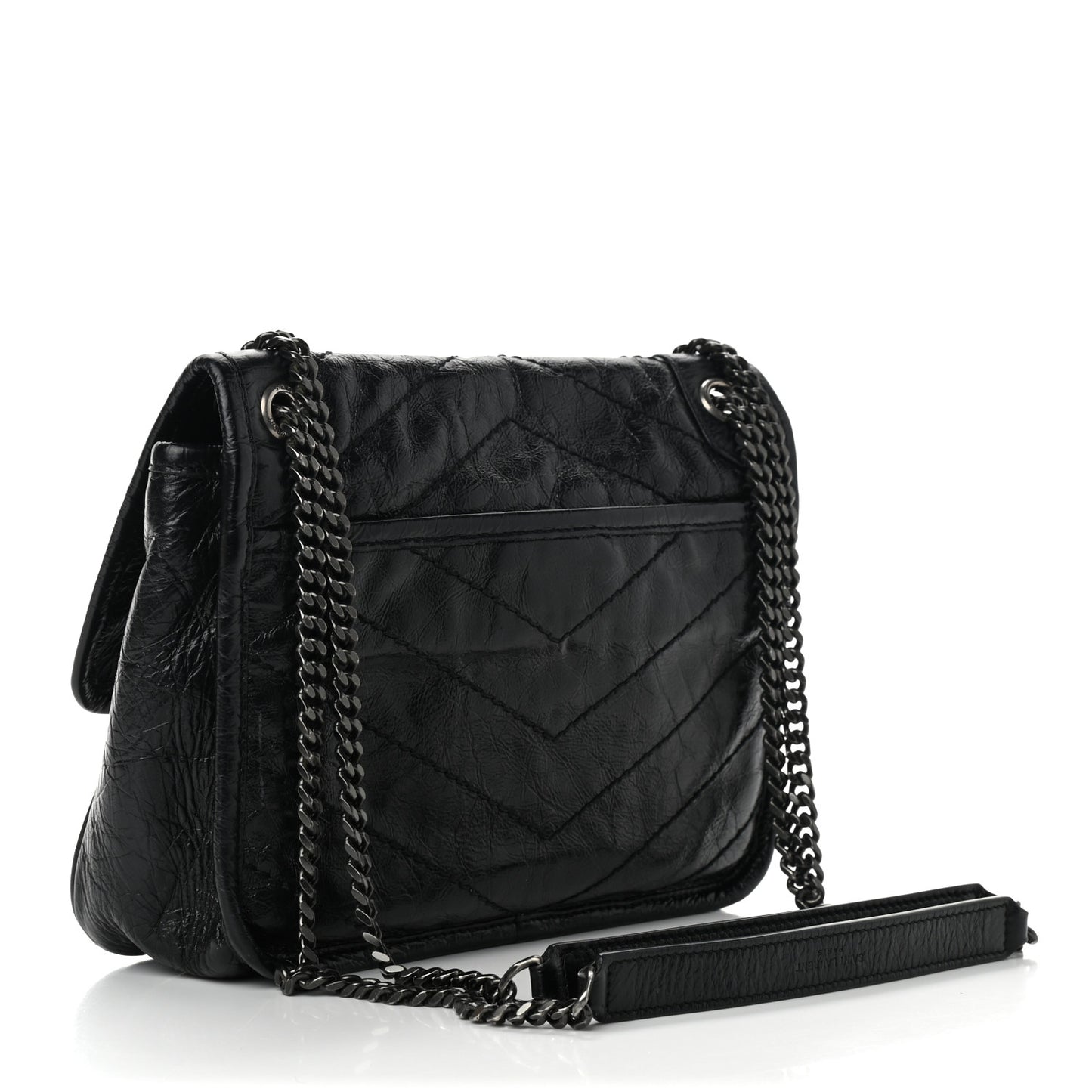 Crinkled Calfskin Matelasse Monogram Baby Niki Chain Satchel Black