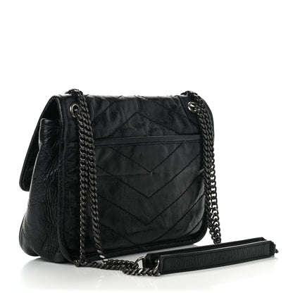 Saint Laurent Crinkled Calfskin Matelasse Monogram Baby Niki Chain Satchel Black 3 of 8