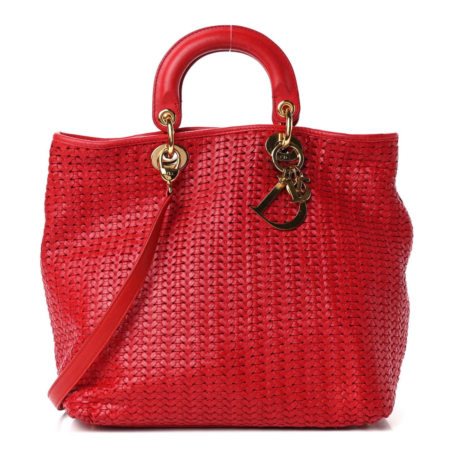 Lambskin Woven Lady Dior Shopping Tote Red