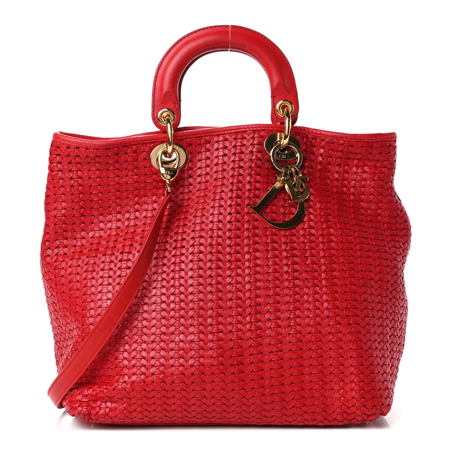 Christian Dior Lambskin Woven Lady Dior Shopping Tote Red 1 of 4