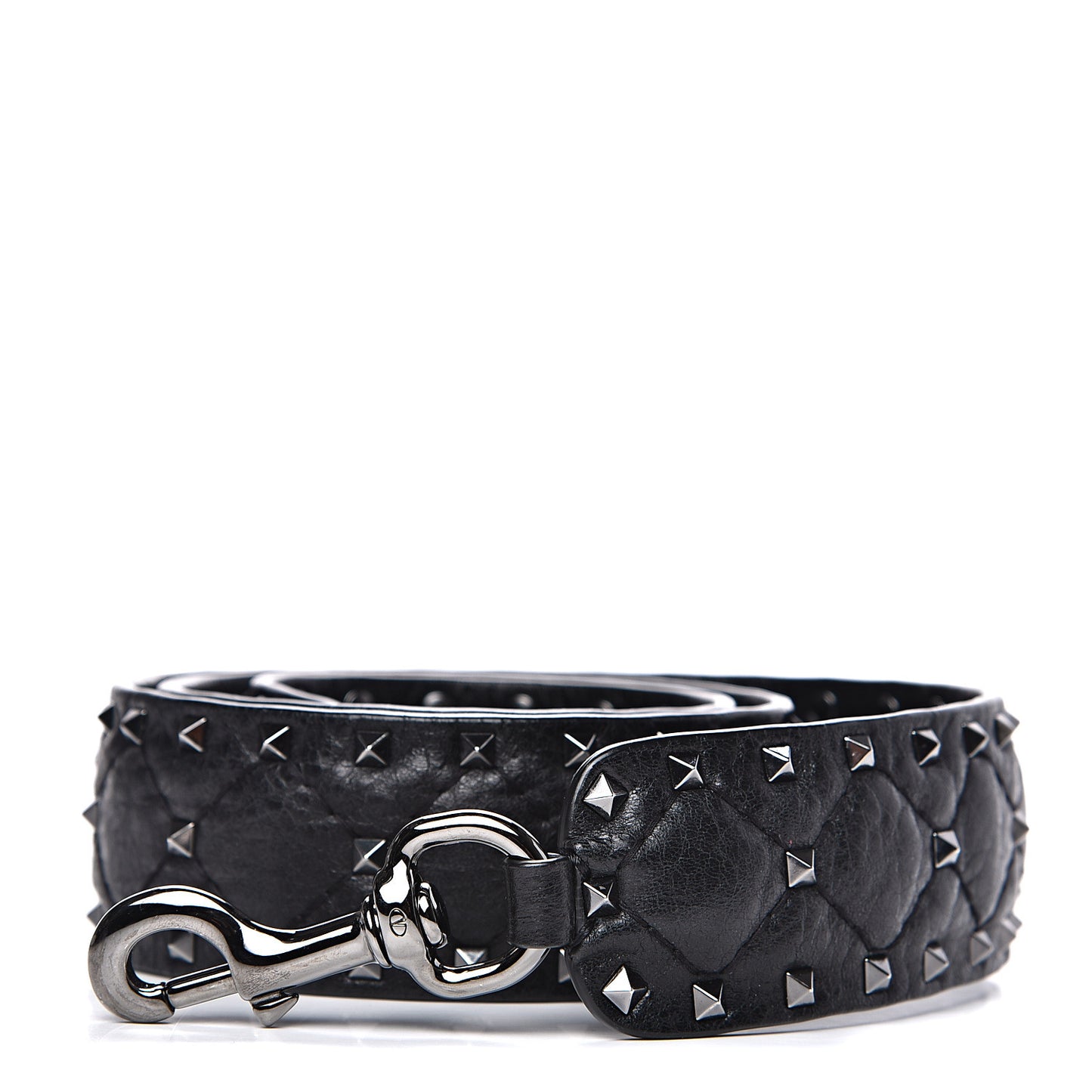 Craquele Nappa Rockstud Spike Shoulder Strap Black